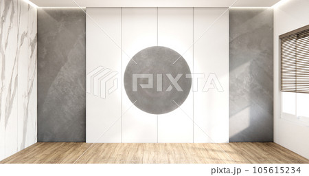 Modern japan style empty room decorated with white slat wall. 105615234
