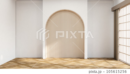 Modern japan style empty room decorated with white slat wall. 105615256