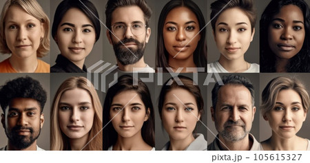Collage of portraits of an ethnically diverse...のイラスト素材 [105615327] - PIXTA