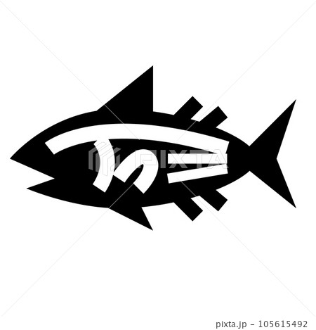 魚、カツオを表す塗りつぶしスタイルのアイコン 105615492