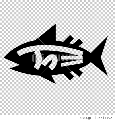 魚、カツオを表す塗りつぶしスタイルのアイコン 105615492