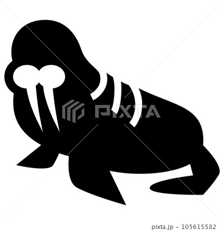 海の生物、セイウチを表す塗りつぶしスタイルのアイコン 105615582