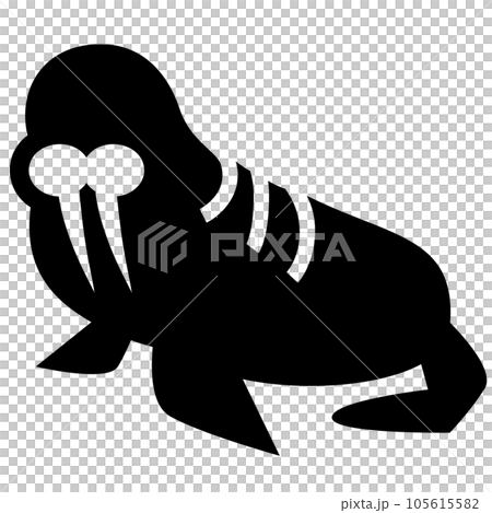 海の生物、セイウチを表す塗りつぶしスタイルのアイコン 105615582