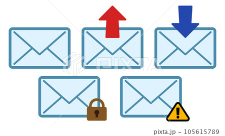 Eメールの封筒のアイコン（送信,受信,鍵,警告） 105615789