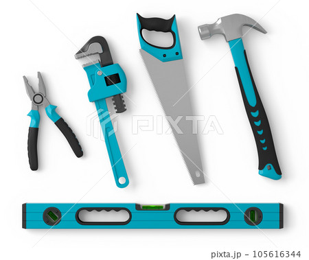 Top view of green construction tools for repair on white background Top view of green construction tools for repair on white background 105616344