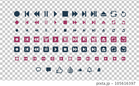 像素藝術媒體播放器按鈕裝飾插圖集播放暫停快進倒帶像素 105616397