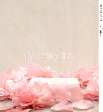 Cosmetic background with Rectangular marble podium and beautiful pink Cosmetic background with Rectangular marble podium and beautiful pink 105616546