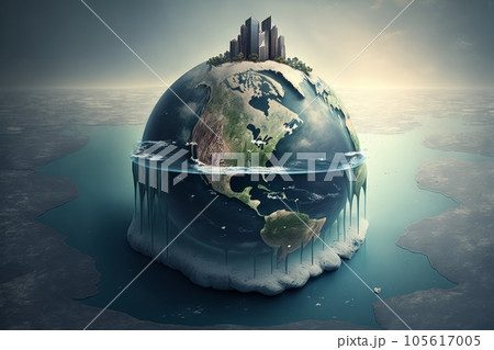 Planet earth globe illustration - global warming problem, freezing. Cooling, ice age, ecology, problem and environment concept , Generative AI 105617005