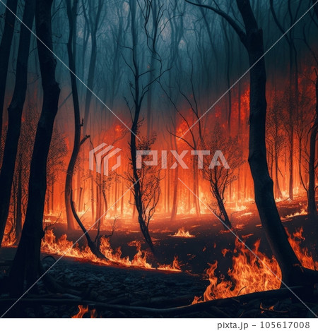 Forest is burning, trees on fire - global warming problem. Global warming, ecology, problem and environment concept , Generative AI 105617008