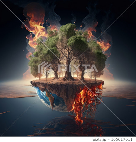 Global warming problem, Earth, forest and trees burn. Global warming, ecology, problem and environment concept , Generative AI 105617011
