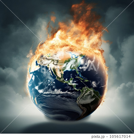 Planet globe illustration - global warming problem, Earth burn. Global warming, ecology, problem and environment concept , Generative AI 105617014
