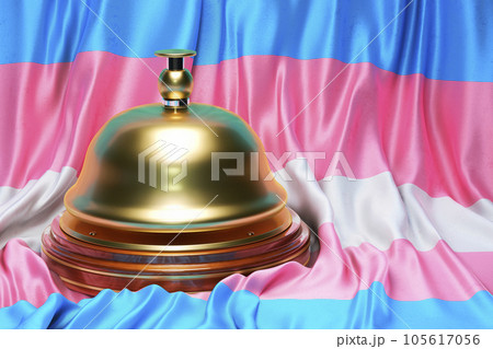 Reception bell on the transgender flag background, 3D rendering Reception bell on the transgender flag background, 3D rendering 105617056