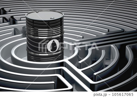 Oil barrel inside labyrinth maze. 3D rendering 105617065