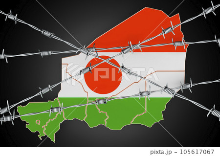 Map of republic of the Niger with barbed wire, 3D rendering 105617067