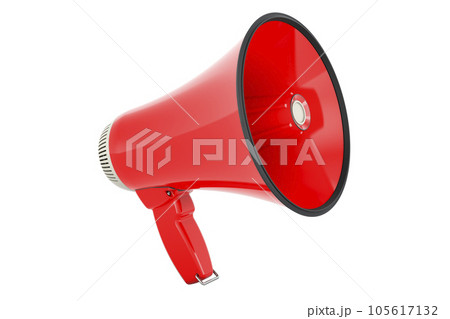 Red Megaphone, 3D rendering  isolated on white background 105617132