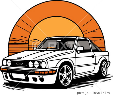 Super lovely vector art sport car sunset 105617179
