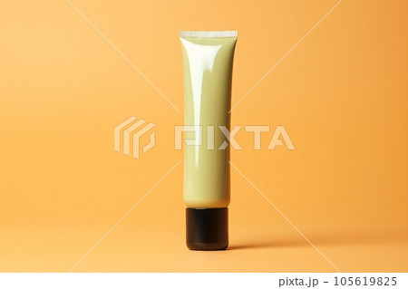 mock up of Stylish metal tube with cream inside on yellow background mock up of Stylish metal tube with cream inside on yellow background 105619825