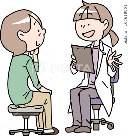 女医に受診する年配女性 女医に受診する年配女性 105619901