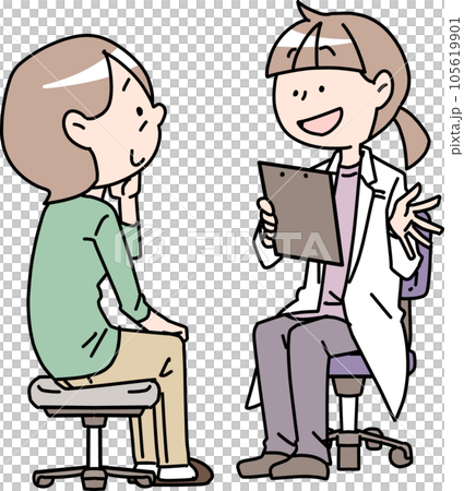 女医に受診する年配女性 女医に受診する年配女性 105619901