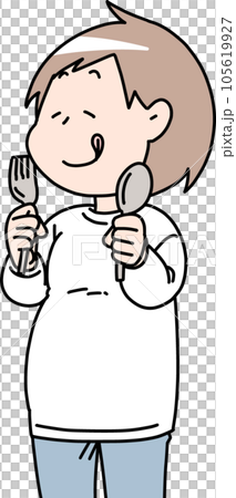 Obese woman waiting for food 105619927