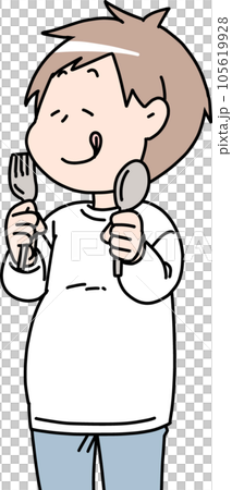 Obese man waiting for food 105619928