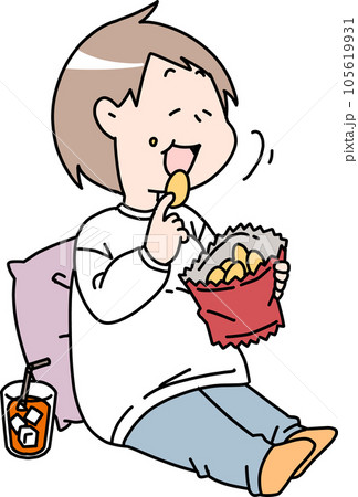 間食をする肥満体型の女性 105619931