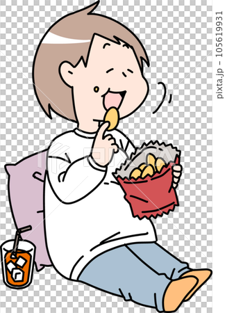 間食をする肥満体型の女性 105619931