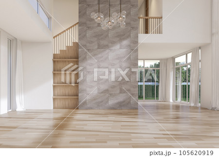 Modern contemporary style  high empty room with garden view 3d render 105620919