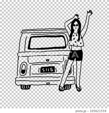 Woman and car line drawing vector illustration Woman and car line drawing vector illustration 105621559