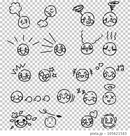 A line drawing set that combines face icons with various comics 105621583