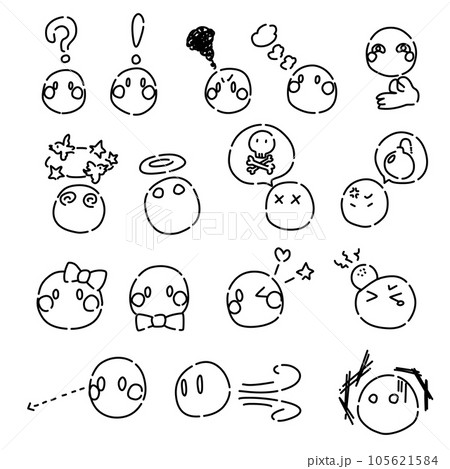 目元だけの顔アイコンと漫符を合わせた線画セット 105621584
