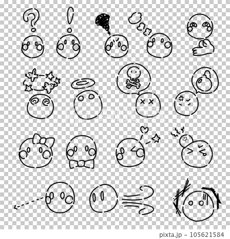 目元だけの顔アイコンと漫符を合わせた線画セット 105621584