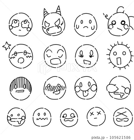 漫画的な表現を使ったいろいろな表情アイコン線画セット 漫画的な表現を使ったいろいろな表情アイコン線画セット 105621586