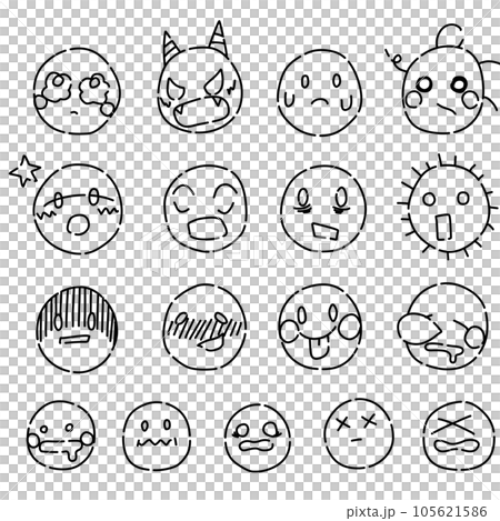漫画的な表現を使ったいろいろな表情アイコン線画セット 漫画的な表現を使ったいろいろな表情アイコン線画セット 105621586