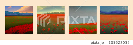 Banner beautiful rural scenery poppy field. Landscape painting with nature 105622053
