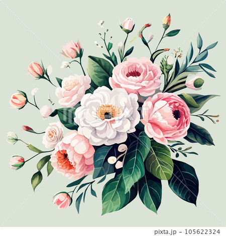 Pink rose watercolor flower with colored background. Wedding invitation floral Pink rose watercolor flower with colored background. Wedding invitation floral 105622324