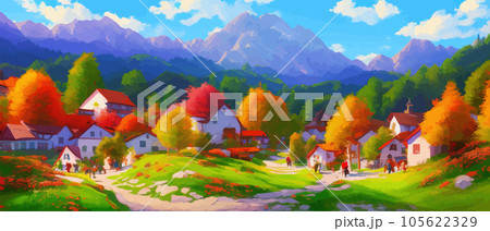 Idyllic mountain landscape in alps with blooming meadows in springtime Idyllic mountain landscape in alps with blooming meadows in springtime 105622329