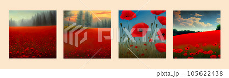 Banner beautiful rural scenery poppy field. Landscape painting with nature 105622438