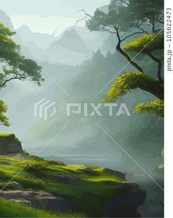 Mountain river landscape vector illustration. Spring summer Beautiful nature Mountain river landscape vector illustration. Spring summer Beautiful nature 105622473