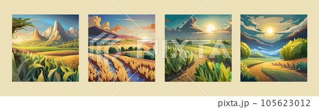 Sweet corn seeds and green leaves at Corn field in vector illustration 105623012