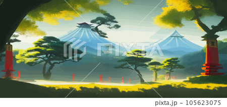 Torii, Japanese shrine gate. Vector illustration wooden Japanese Torii gate 105623075