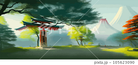 Torii, Japanese shrine gate. Vector illustration wooden Japanese Torii gate 105623090