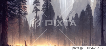 Twilight forest background. Scary fashion landscape vector image 105623457