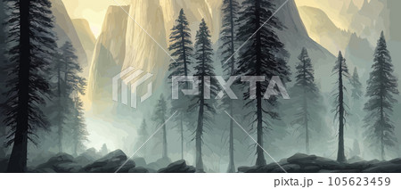Twilight forest background. Scary fashion landscape vector image 105623459