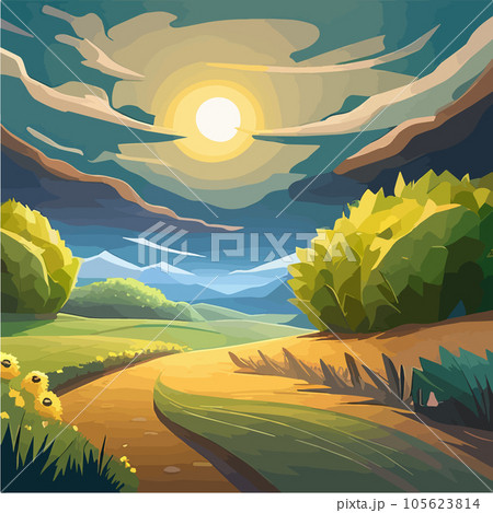 Corn field with the blue sky Realistic vector illustration of corn field 105623814