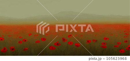 Banner beautiful rural scenery poppy field. Landscape painting with nature Banner beautiful rural scenery poppy field. Landscape painting with nature 105623968
