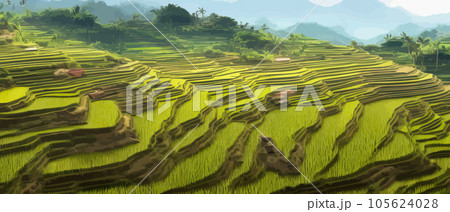 Terraced plantation poster Chinese rice fields Terraced plantation poster Chinese rice fields 105624028
