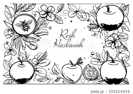 Sketch Rosh Hashanah greeting card. Shana Tova, Jewish New Year holiday. Honey Sketch Rosh Hashanah greeting card. Shana Tova, Jewish New Year holiday. Honey 105624058