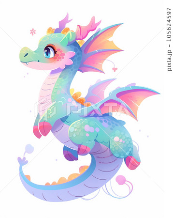かわいいカラフルなドラゴン（辰・龍）AI生成画像のイラスト素材