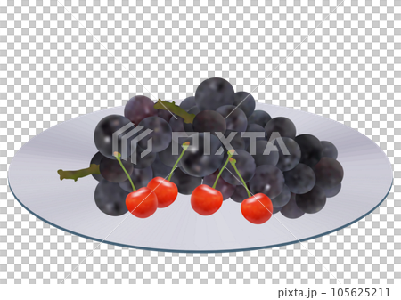 “葡萄兩串”新先鋒和“櫻桃”佐藤錦放在鋼板上 105625211